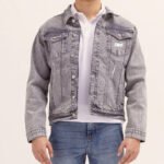 Grey Washed Denim Jacket – Vintage Trucker Style Casual Outerwear