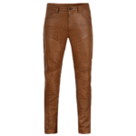 Tan Slim Fit Leather Pants Panel Design Men Leather Trousers