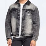 Vintage Acid Wash Denim Jacket – Black Sherpa Collar Trucker Style