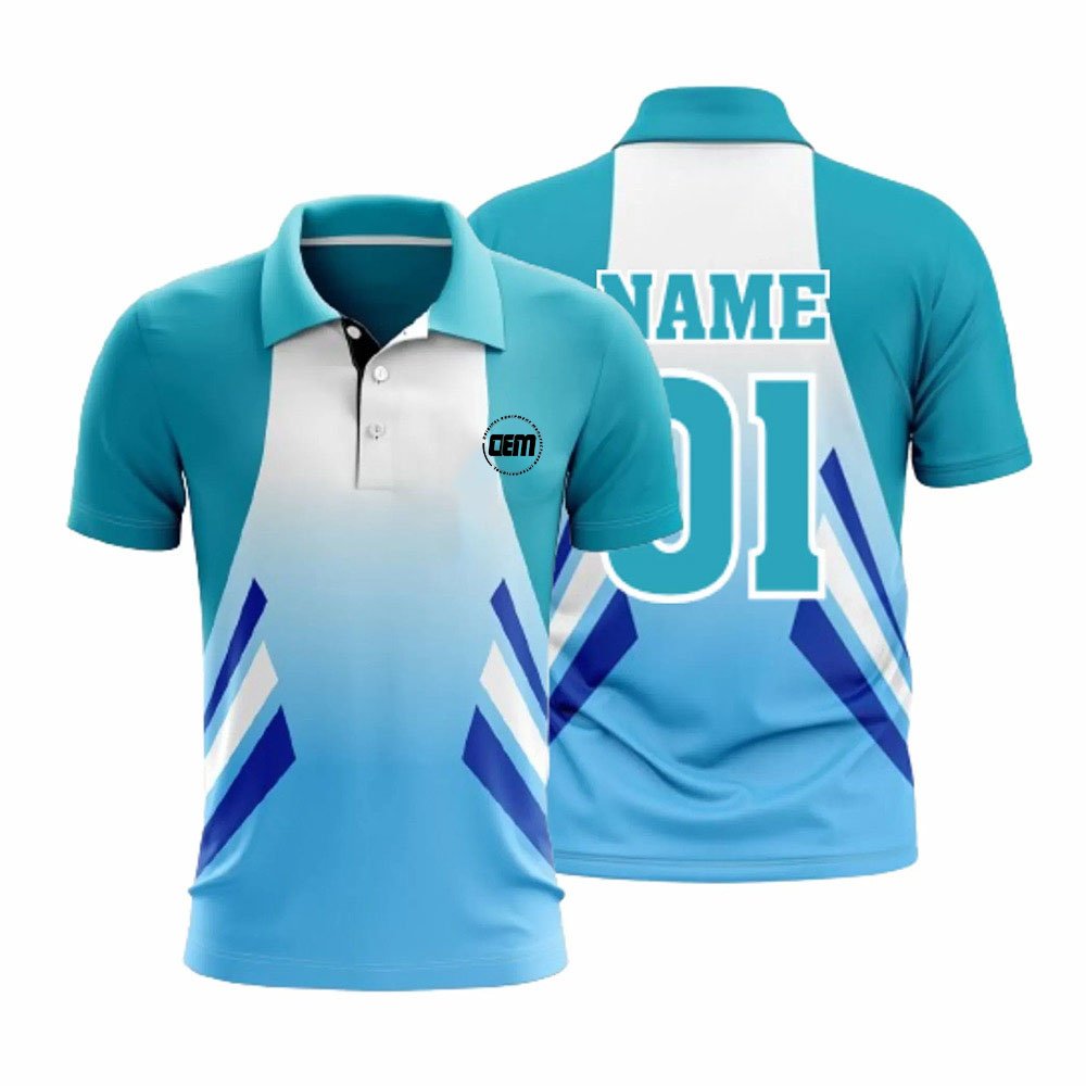 09 Team Cricket Uniform Set – Sky Blue & White Jersey & Trousers - Image 1