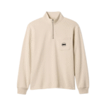 Beige Textured Quarter Zip Sweatshirt – Pocket Style Custom Design