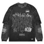 Black Graphic Sweatshirt – Washed Distressed Layered Streetwear