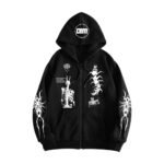 Black Regular Fit Zip Hoodie – Graphic Printed Casual Sweatshirt