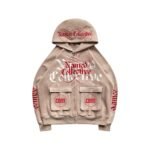 Beige Oversized Zip Hoodie – Graphic Printed Casual Sweatshirt