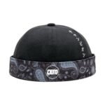Black Paisley Band Docker Cap – Embroidered Streetwear Headwear