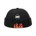 Black Flame Embroidered Docker Cap – Custom Streetwear Headwear