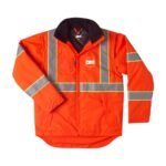 Neon Orange Safety Jacket - Reflective Tape Industrial Workwear