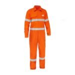 Orange safety coverall with reflective tape for high visibility industrial workwear use