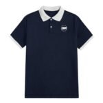 Navy Blue Polo Shirt with White Collar – Custom Cotton Short Sleeve Polo