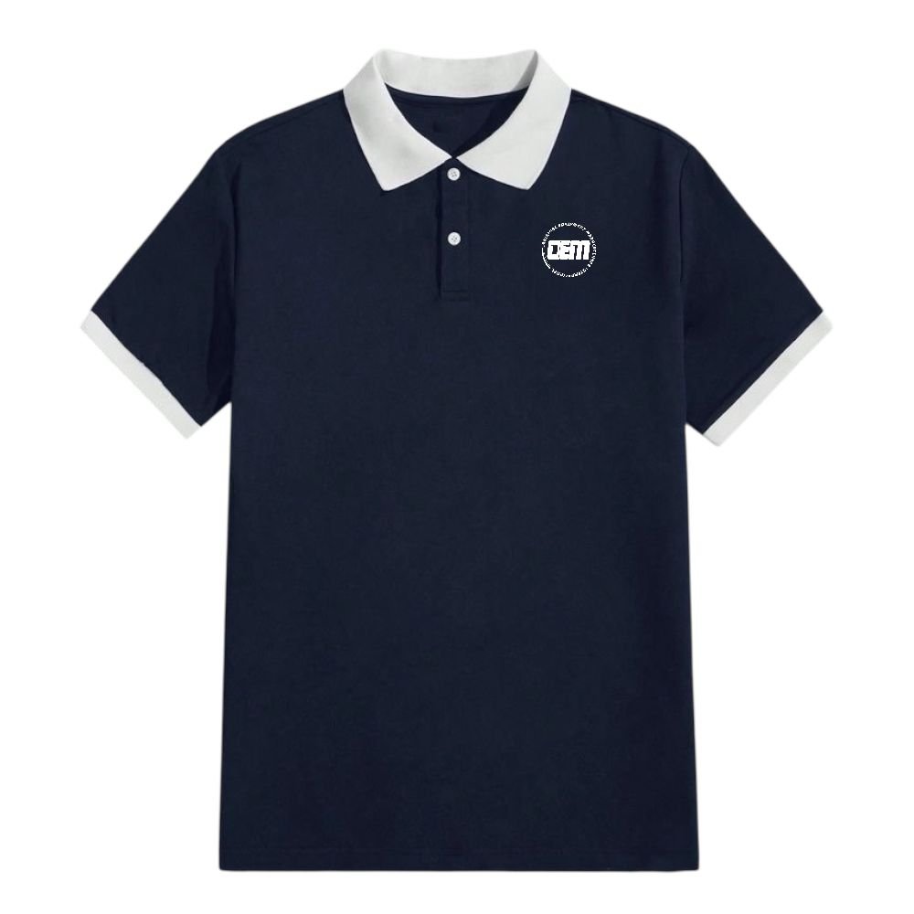 polo shirt Navy Blue Polo Shirt with White Collar – Custom Cotton Short Sleeve Polo - Image 1
