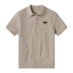 Beige Textured Polo Shirt – Custom Short Sleeve Cotton Knit Polo