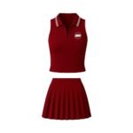 Women’s Golf Wear Set – Red Polo Top & Pleated Skirt