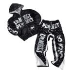 Black Rhinestone Screen Print Sweatsuit – Graphic Zip Hoodie Set