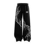 Black Cotton Fleece Winter Trousers Oversized Custom Print Pants