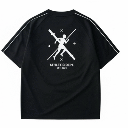 Oversized Black Sports T-Shirt with White Reflector Piping back