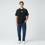 Oversized Black Sports T-Shirt with White Reflector Piping model