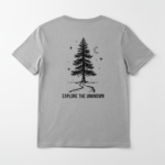 Grey v neck t shirt with minimal mountain line print design on front for casual wear