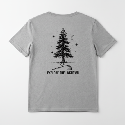 Grey v neck t shirt with minimal mountain line print design on front for casual wear