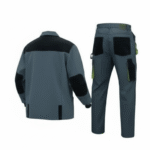 Grey workwear uniform with utility jacket and pants set for industrial and construction use