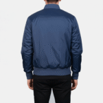 Navy lightweight windbreaker jacket with bomber style and zip up design for casual wear