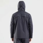 Custom black snap button windbreaker jacket with hood for outdoor workwear