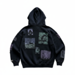 black oversized pullover hoodie with graphic printed design casual streetwear sweatshirt