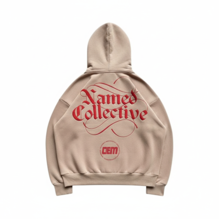 beige oversized zip hoodie with graphic printed design casual streetwear sweatshirt