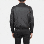 Black lightweight windbreaker jacket with zip up bomber style for casual and outdoor wear