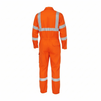 Orange safety coverall with reflective tape for high visibility industrial workwear use