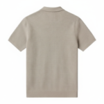Beige textured polo shirt with short sleeves and knit fabric design for casual and uniform wear