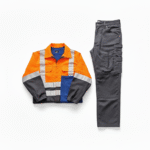 High visibility construction workwear uniform with reflective jacket and cargo pants set