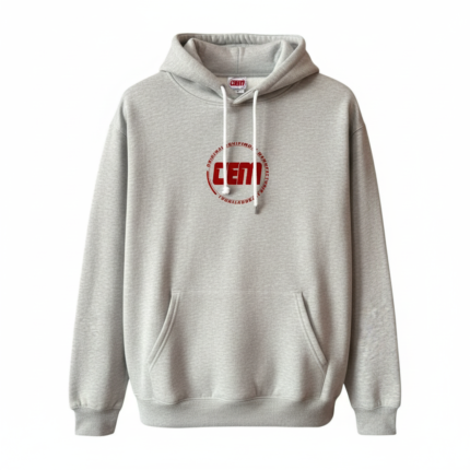 Beige pullover hoodie with front pocket and drawstring hood for casual and custom wear