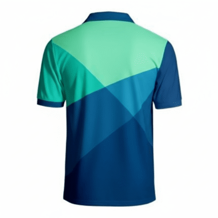 blue and green geometric golf polo shirt for men performance breathable sportswear