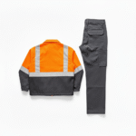 High visibility construction workwear uniform with reflective jacket and cargo pants set