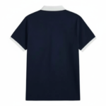 Navy blue polo shirt with white contrast collar and short sleeves for uniform and casual wear