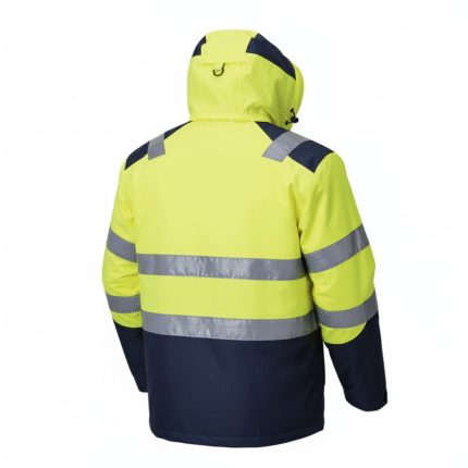 Yellow Winter Work Wear Jacket With Hoodie back