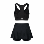black womens golf wear set with sports top and skirt athletic performance outfit
