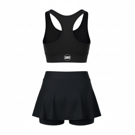 black womens golf wear set with sports top and skirt athletic performance outfit