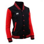 Black Red Contrast Varsity Jacket – Snap Button Two Tone Outerwear