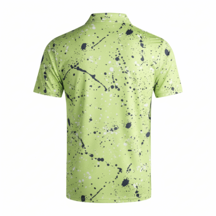 lime green splash print golf polo shirt for men performance breathable sportswear